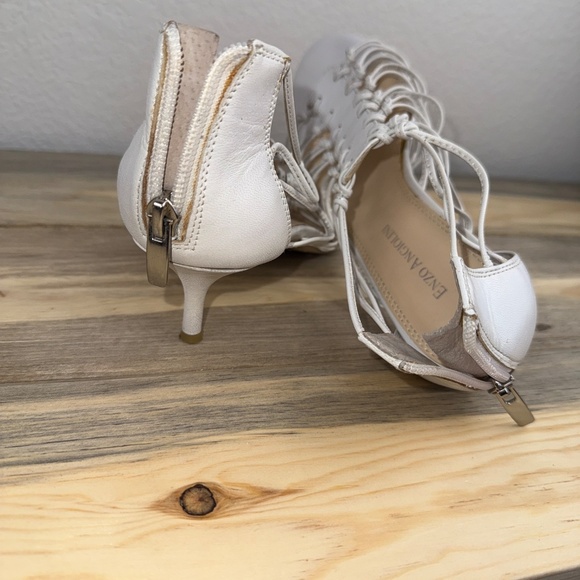 Enzo Angiolini White Leather Strappy Sandals Kitten Heel Zip Gladiator Size 7 - Picture 13 of 16